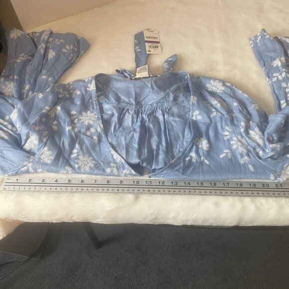 American Rag Womens Blue Floral TieFront Bell Sleeve Blouse XXL Boho Cottagecore - Picture 8 of 12